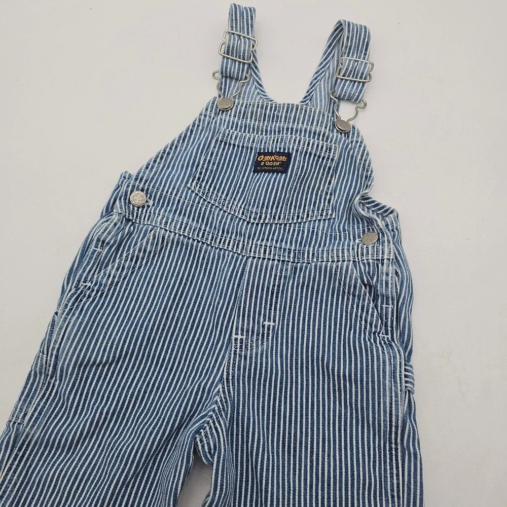 Vintage Oshkosh Bgosh Overalls Vestbak Size 12 Months Engineer Stripe Blue White